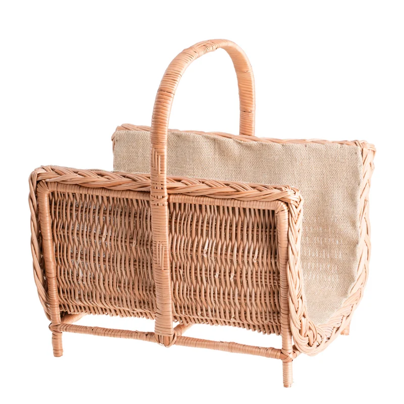 Ferla wicker firewood basket with jute trim and handle TheWickerStories
