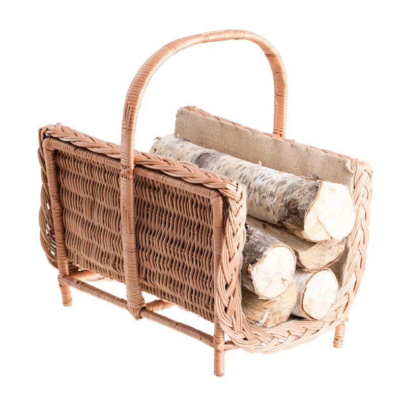 Ferla wicker firewood basket with jute trim and handle TheWickerStories
