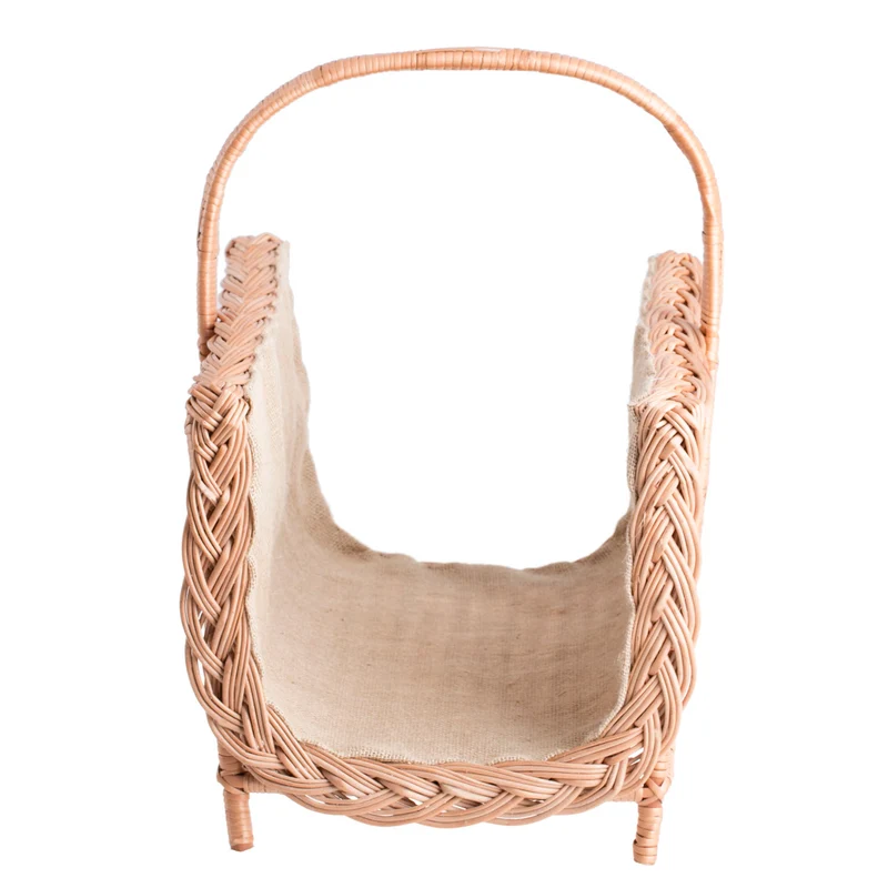 Ferla wicker firewood basket with jute trim and handle TheWickerStories