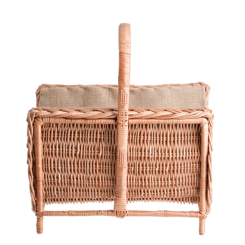 Ferla wicker firewood basket with jute trim and handle TheWickerStories