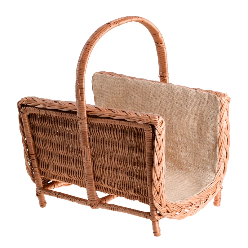 Ferla wicker firewood basket with jute trim and handle TheWickerStories