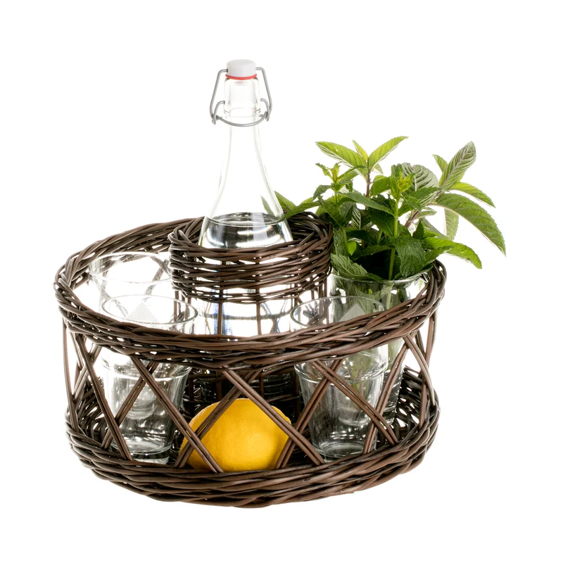 Alvora wicker wine serving organizer, for bottle and glasses TheWickerStories