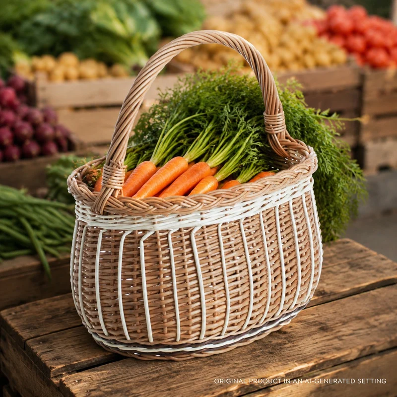 Waldoria wicker shopping basket with handle, handwoven TheWickerStories