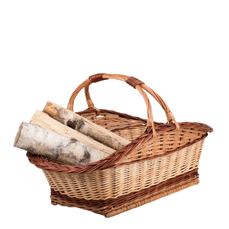 Fivelius wicker firewood basket with double handle for fireplace TheWickerStories