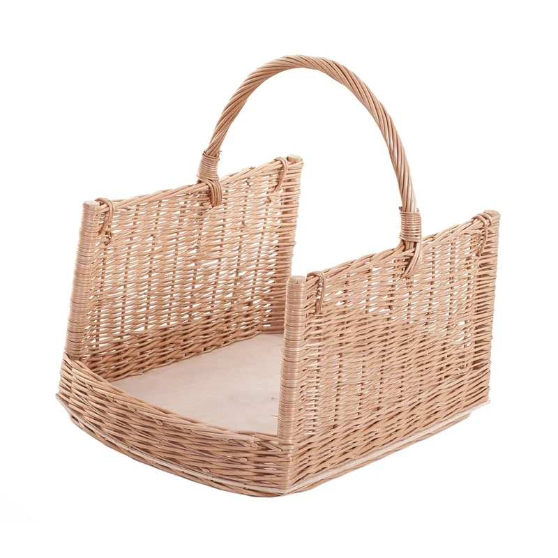 Fivell wicker firewood basket with handle and wooden bottom TheWickerStories