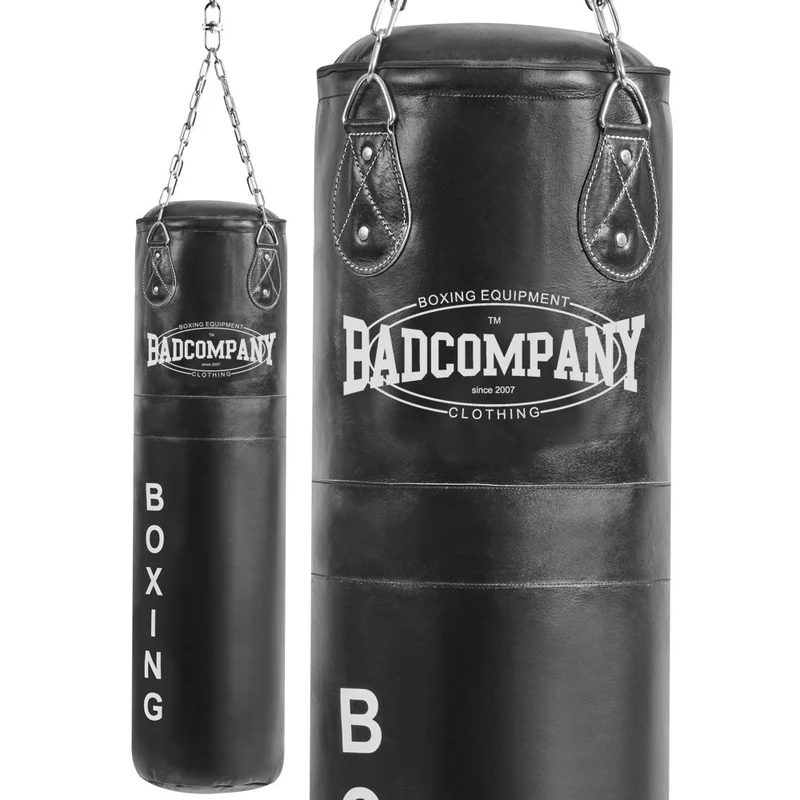 Boxsack 100 x 35 cm gefüllt aus Leder mit Stahlkette