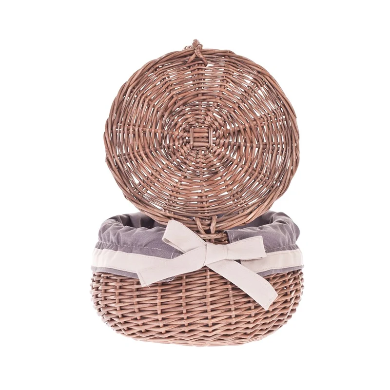 Zethina wicker storage basket, decorative container with lid and trim TheWickerStories
