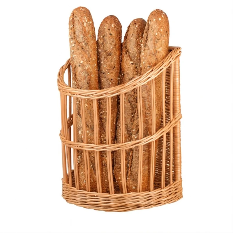 Borago wicker baguette basket for kitchen and store, standing display rack TheWickerStories