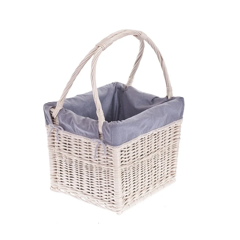 Galivia wicker magazine basket with gray trim, featuring two handles TheWickerStories