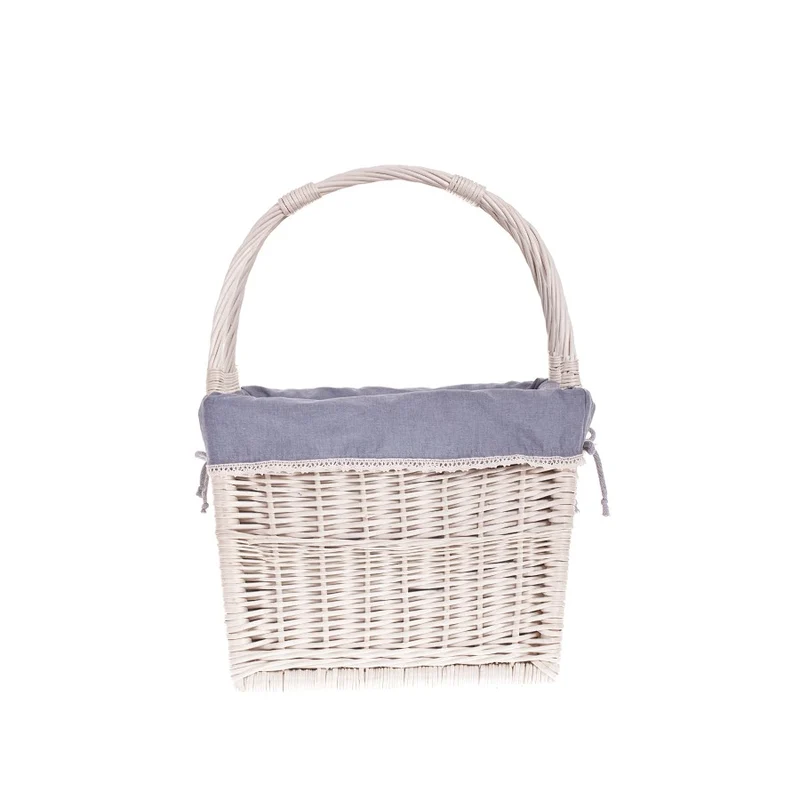 Galivia wicker magazine basket with gray trim, featuring two handles TheWickerStories