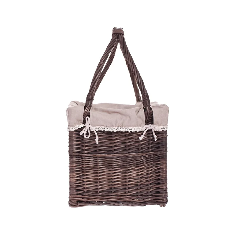 Galivia wicker magazine basket with beige trim and handles TheWickerStories