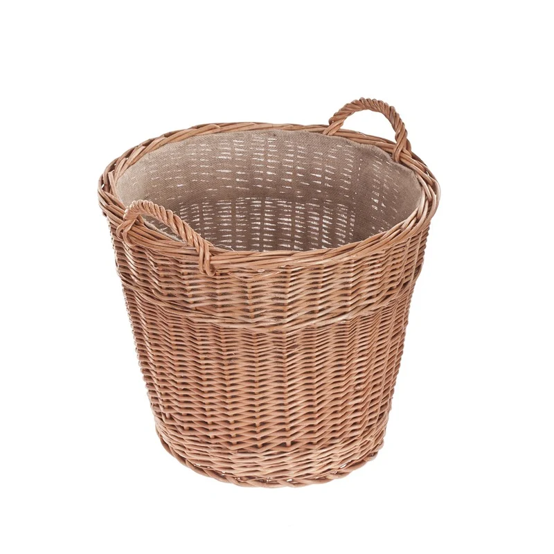 Fragaria wicker firewood basket with jute trim and handles TheWickerStories