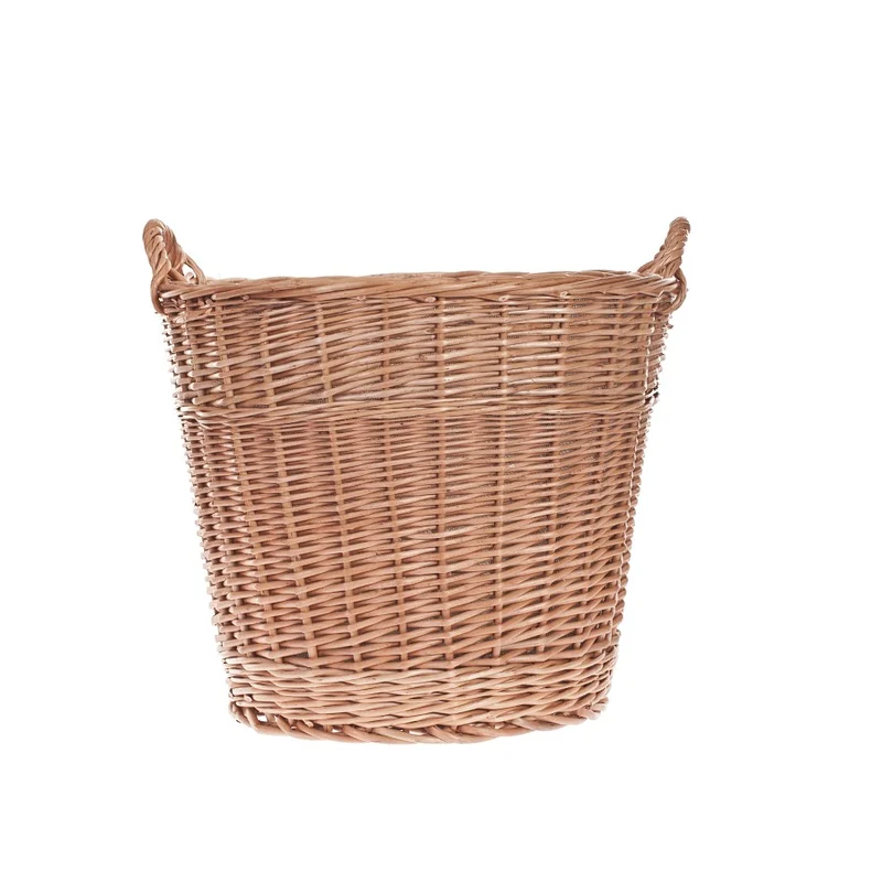 Fragaria wicker firewood basket with jute trim and handles TheWickerStories