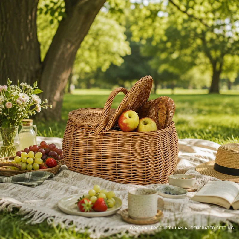 Kardia wicker picnic basket, shopping basket with handle and lid TheWickerStories