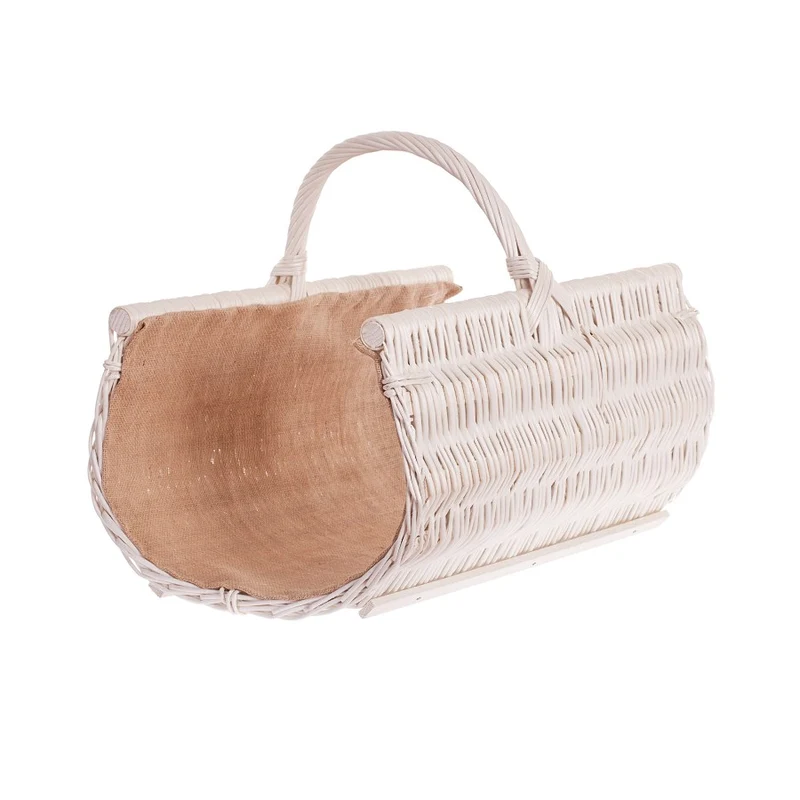 Fano wicker firewood basket with jute trim and handle TheWickerStories