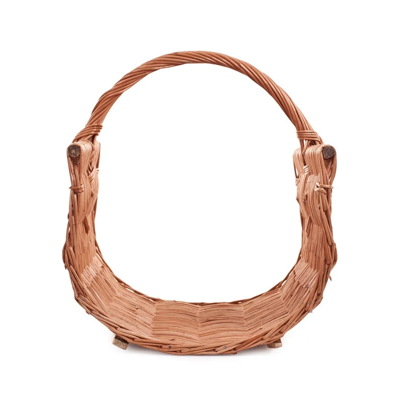 Fano wicker firewood basket with handle on wooden runners TheWickerStories