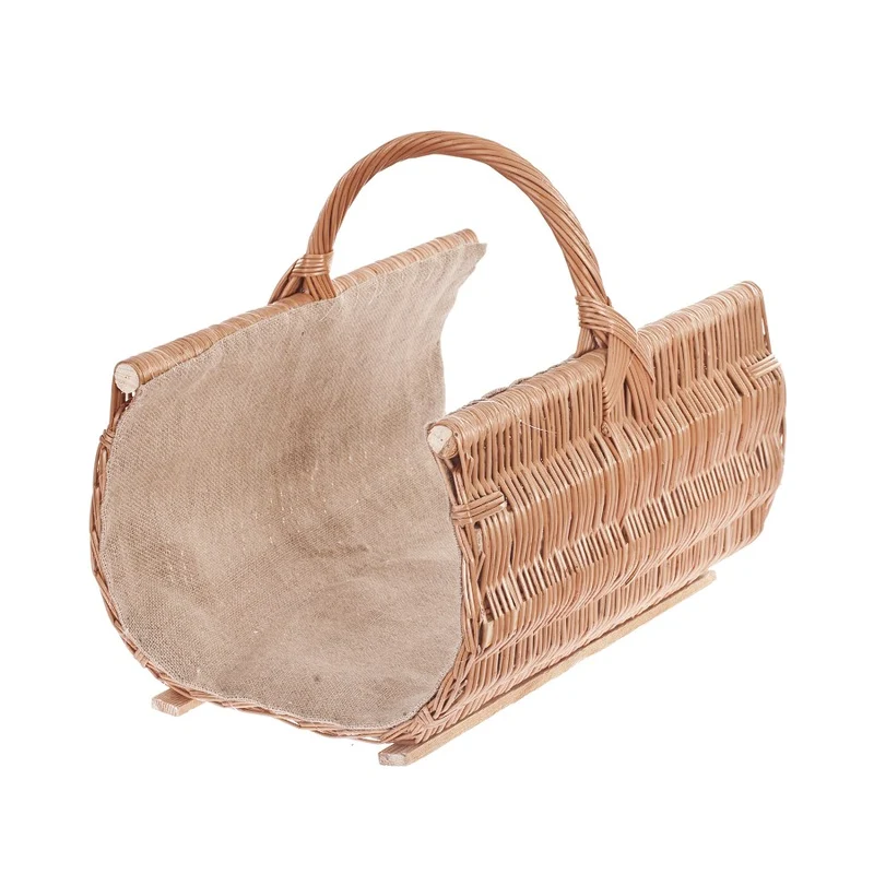 Fano wicker firewood basket with jute trim and handle TheWickerStories