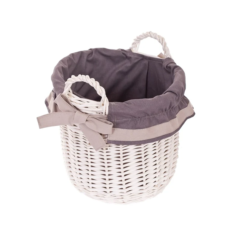 Nolira wicker storage basket with gray trim and handles TheWickerStories
