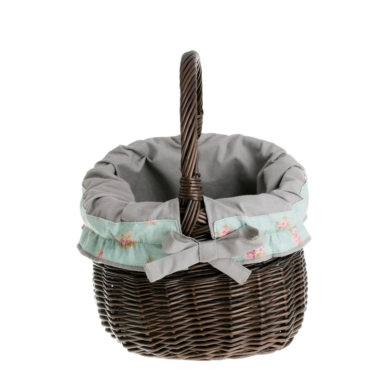 Wictor wicker shopping basket with gray trim and handle TheWickerStories
