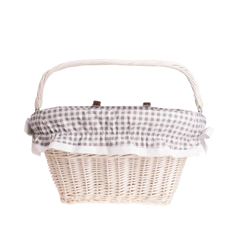 Magnus wicker bicycle basket with leather straps and leather trim TheWickerStories