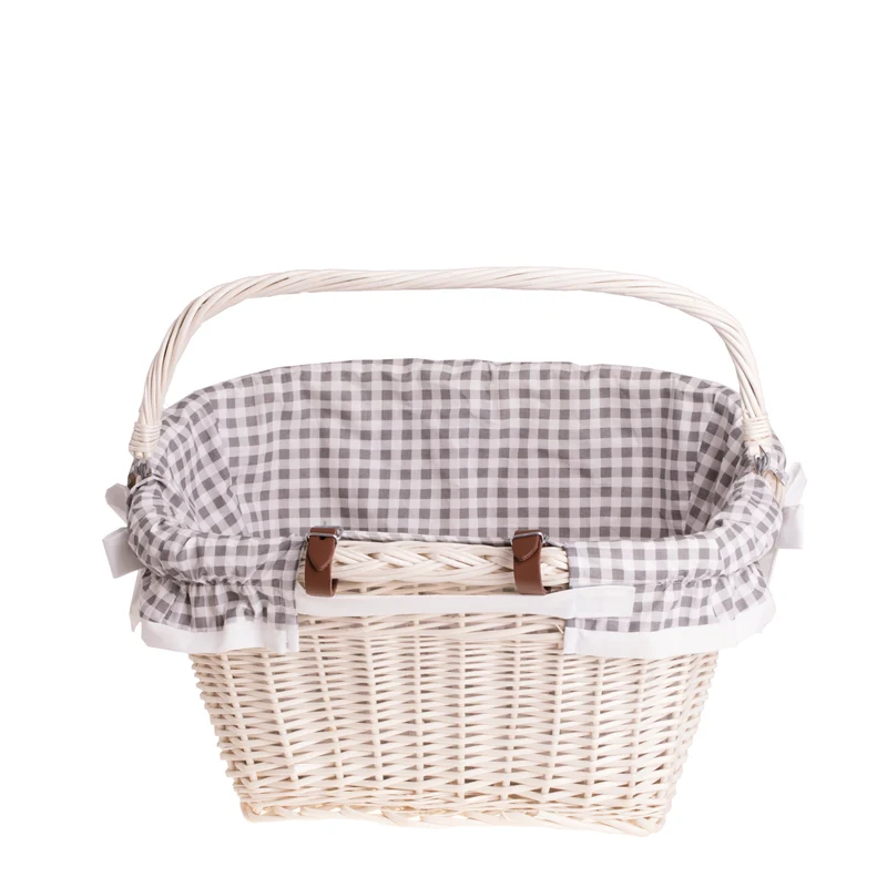 Magnus wicker bicycle basket with leather straps and leather trim TheWickerStories