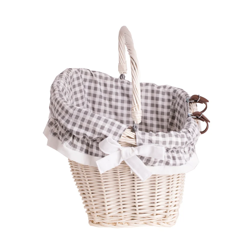 Magnus wicker bicycle basket with leather straps and leather trim TheWickerStories