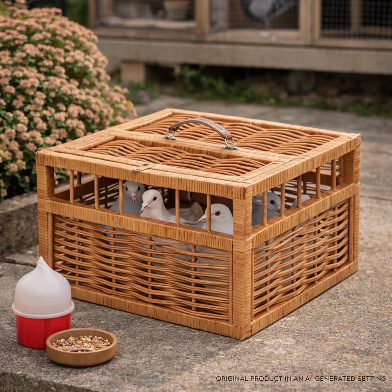 Tulipa wicker dovecote, pigeon transport basket, lockable transport cage TheWickerStories