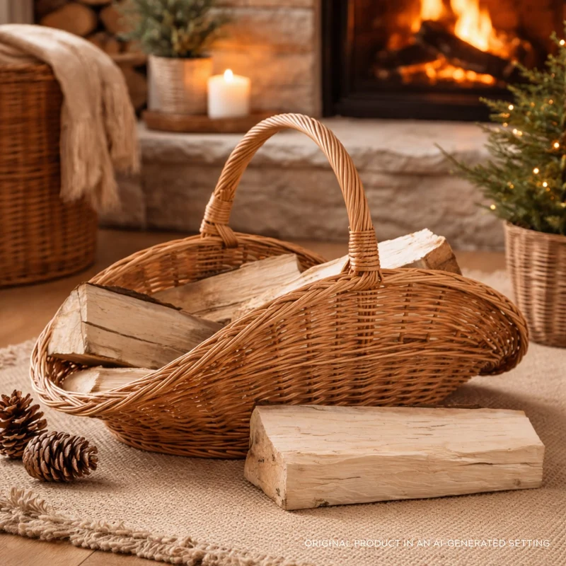 Fumaria wicker firewood basket with handle TheWickerStories