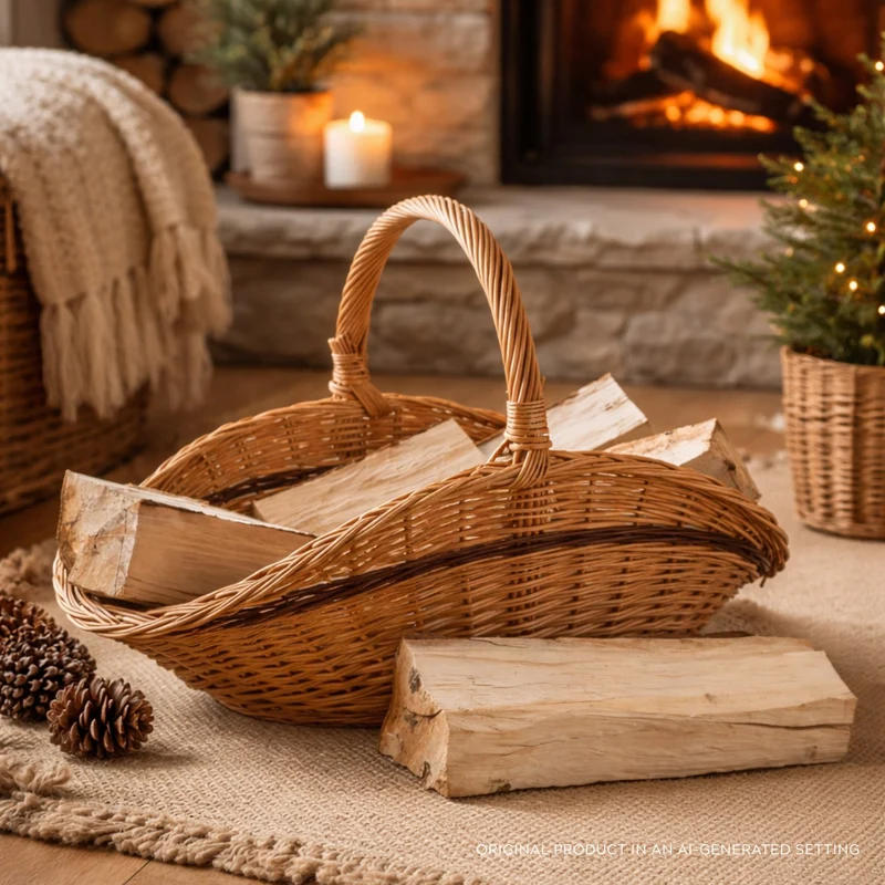 Fumaria wicker firewood basket with handle TheWickerStories