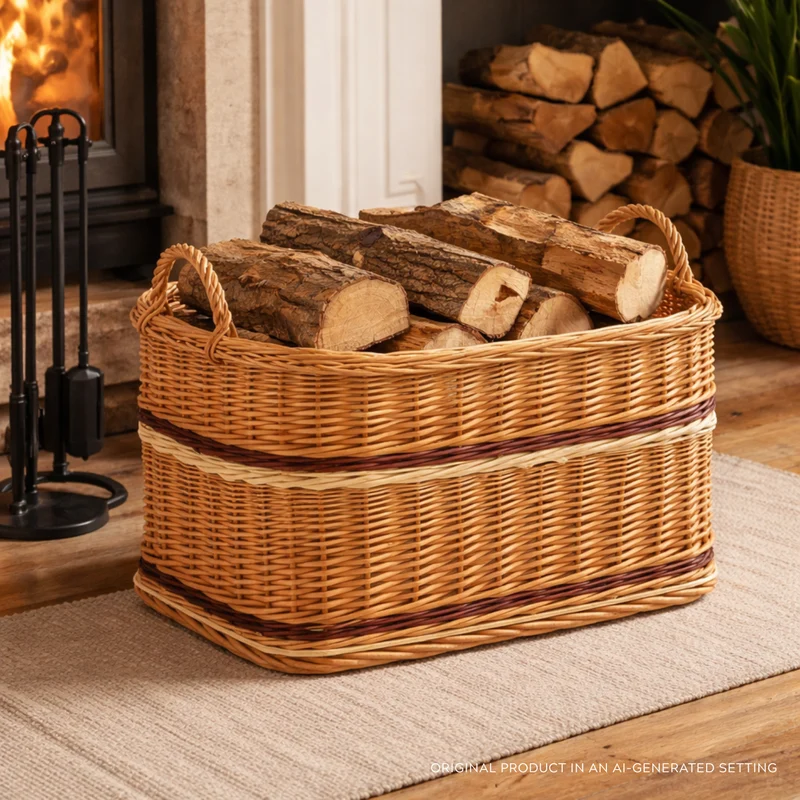 Forselia wicker firewood basket with handles TheWickerStories