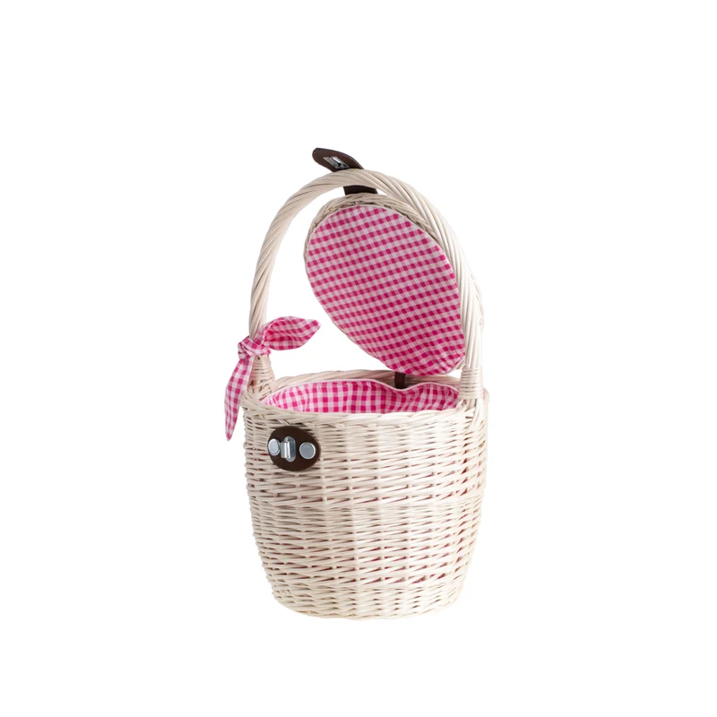 Rivora wicker beach and shopping bag with blue trim, featuring a lid and handle TheWickerStories