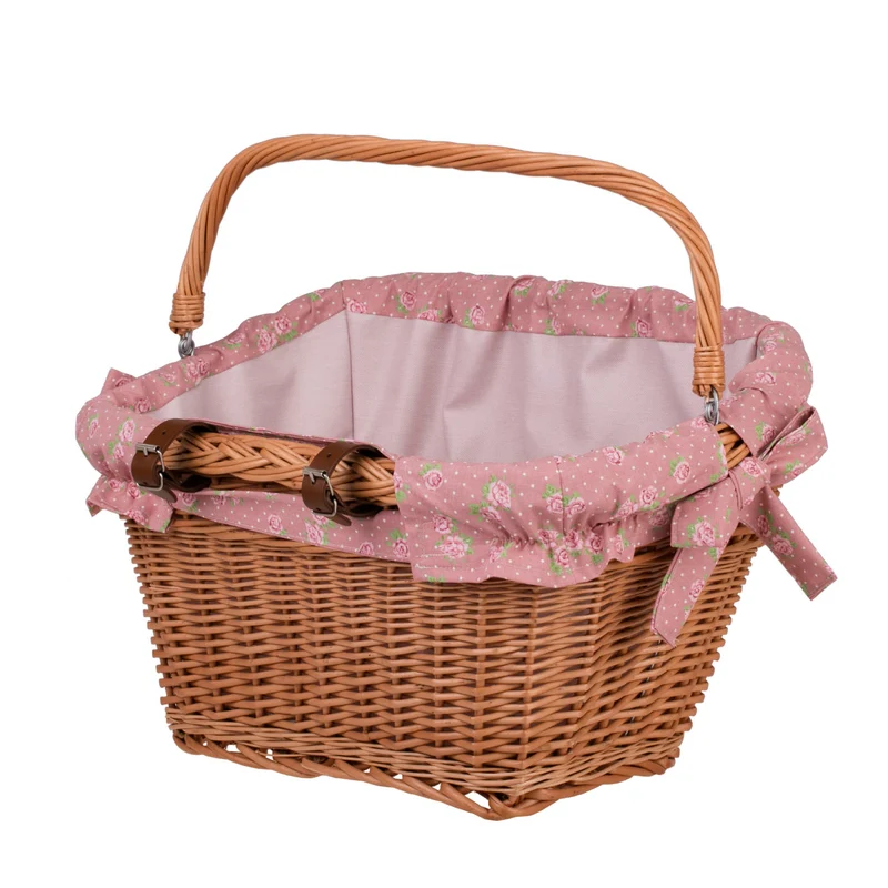 Magnus wicker bike basket, bike basket with leather straps and leather trim TheWickerStories