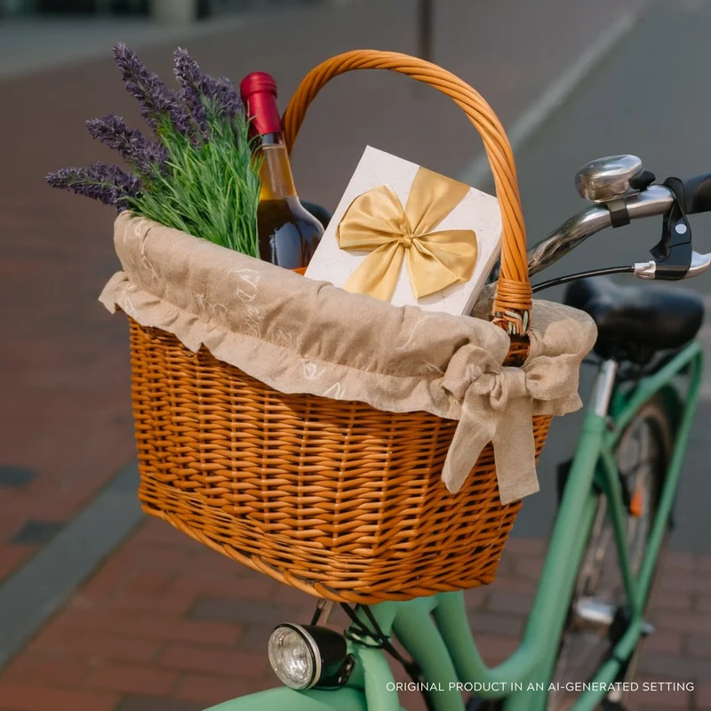 Magnus wicker bike basket, bicycle basket with hooks and lining TheWickerStories