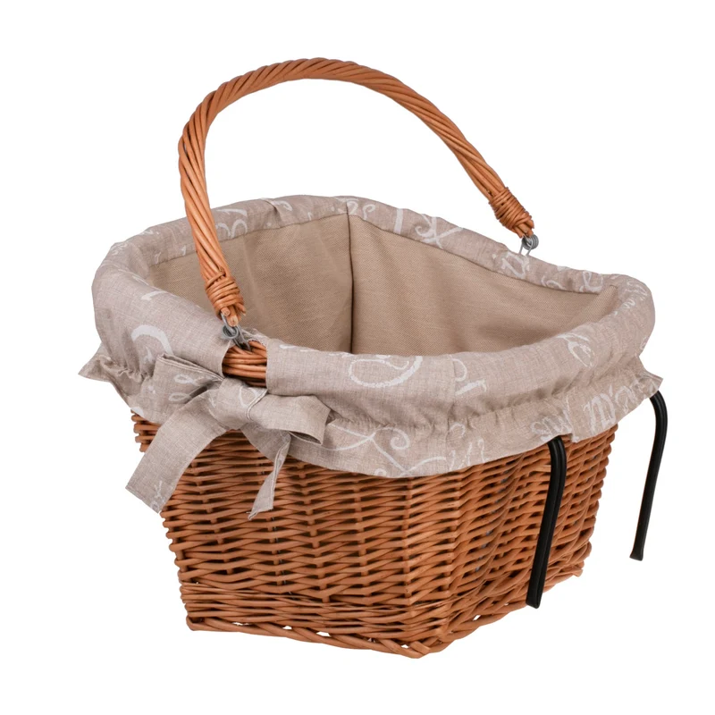Magnus wicker bike basket, bicycle basket with hooks and lining TheWickerStories