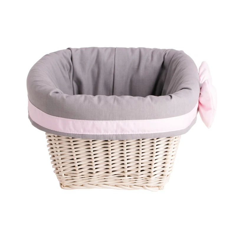 Nestor wicker shelf basket with gray trim and bow TheWickerStories