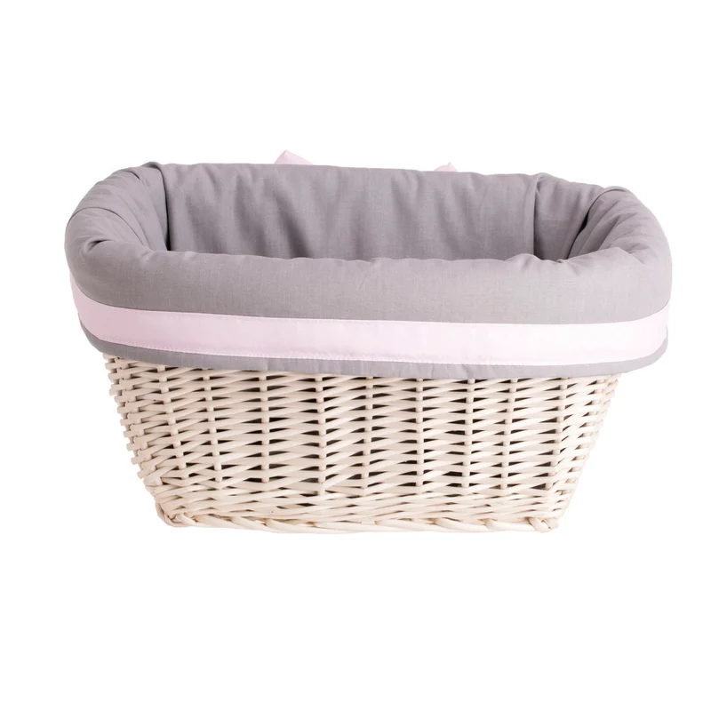 Nestor wicker shelf basket with gray trim and bow TheWickerStories