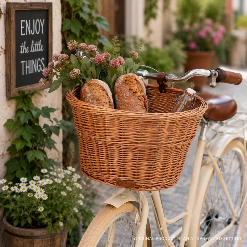 Paulus wicker bicycle basket with eco-leather straps TheWickerStories