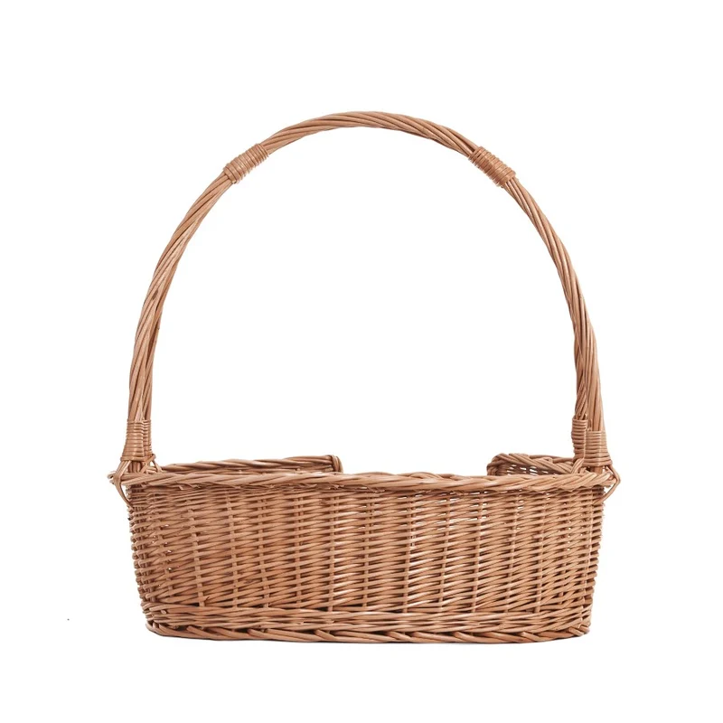 Esmira wicker basket bed for dog and cat with handle and gray cushion TheWickerStories
