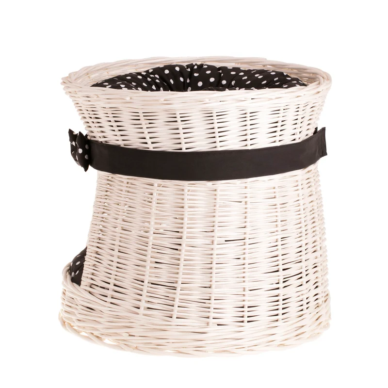 Eralis two-tier wicker cat bed with cushions and bow TheWickerStories