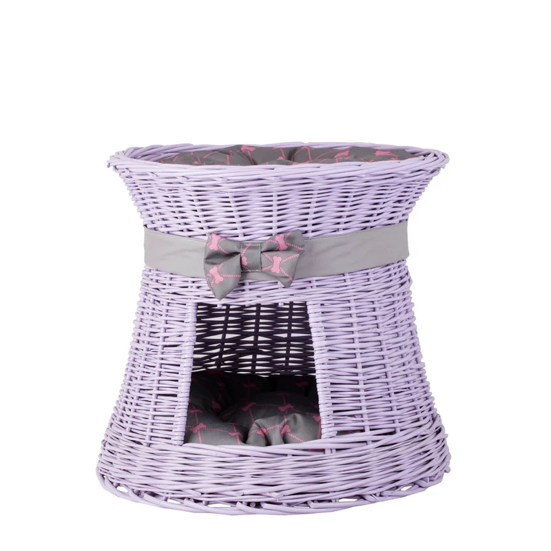 Eralis wicker pet house for cat and small dog with two cushions TheWickerStories