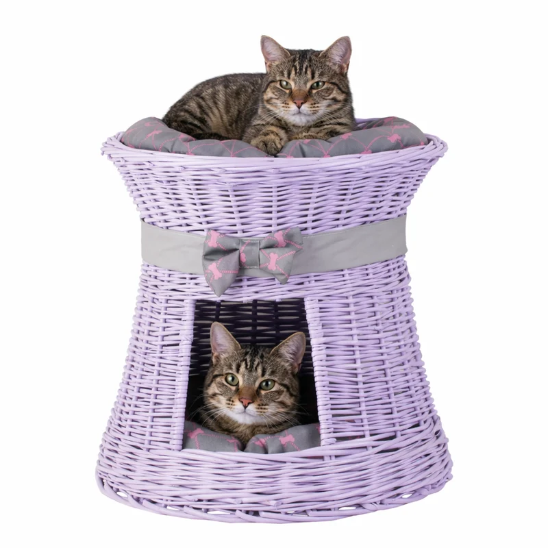 Eralis wicker pet house for cat and small dog with two cushions TheWickerStories