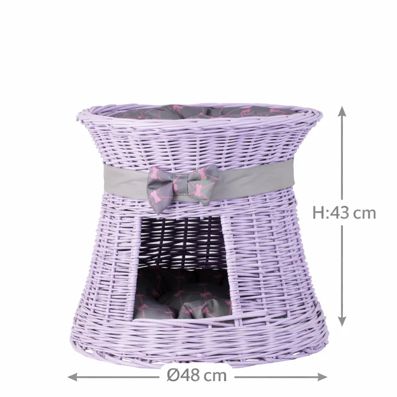 Eralis wicker pet house for cat and small dog with two cushions TheWickerStories