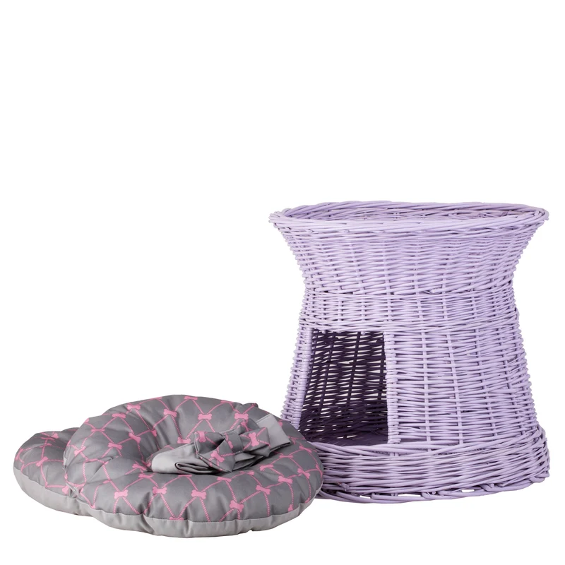 Eralis wicker pet house for cat and small dog with two cushions TheWickerStories