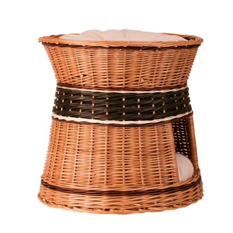 Eralis wicker house for a cat and a small dog with two levels and cushions TheWickerStories