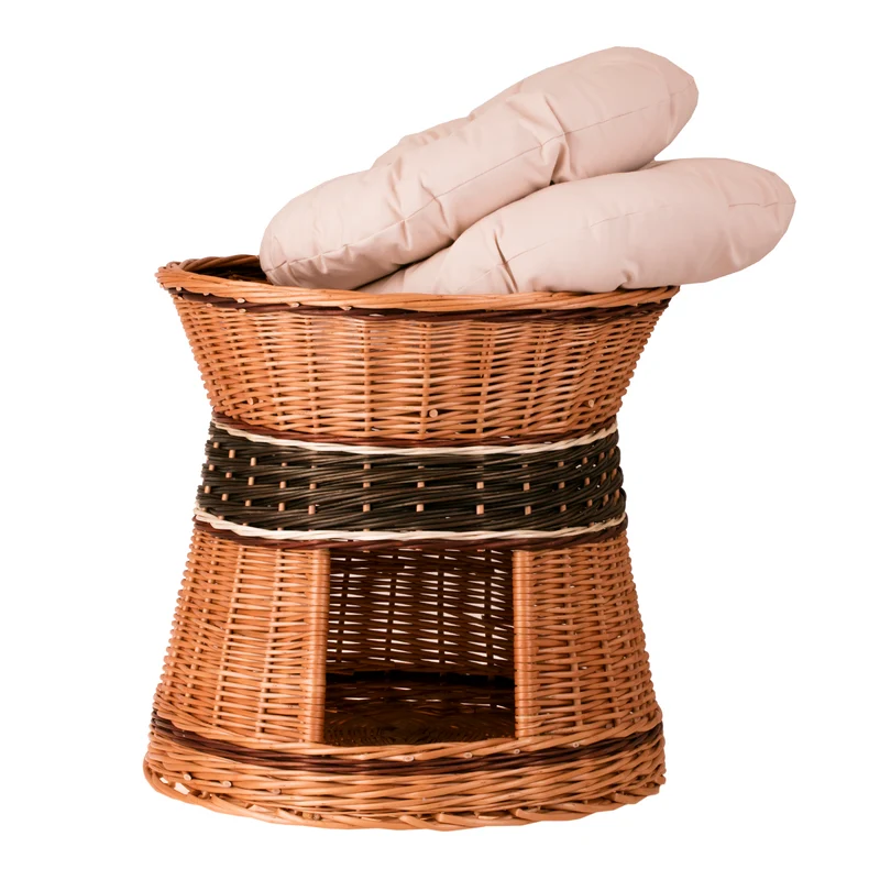 Eralis wicker house for a cat and a small dog with two levels and cushions TheWickerStories