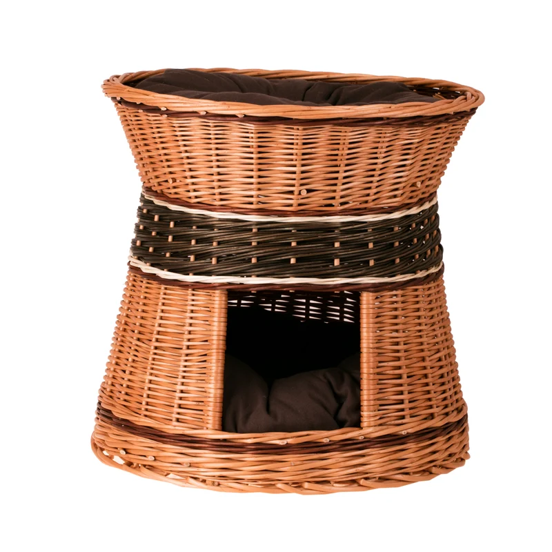 Eralis wicker house for cat and small dog with cushions, two-level TheWickerStories