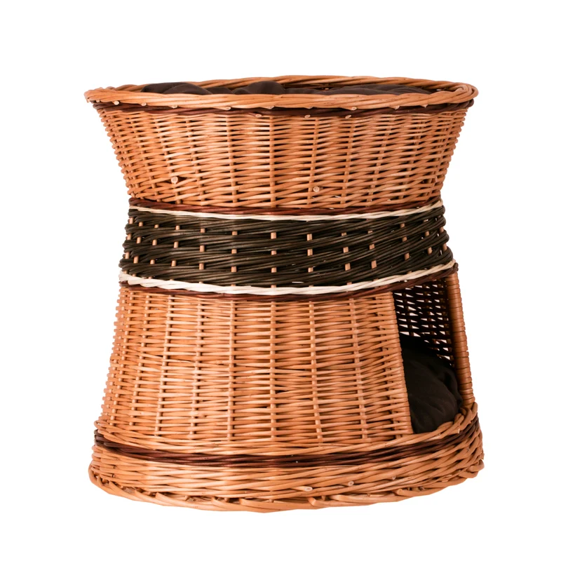 Eralis wicker house for cat and small dog with cushions, two-level TheWickerStories
