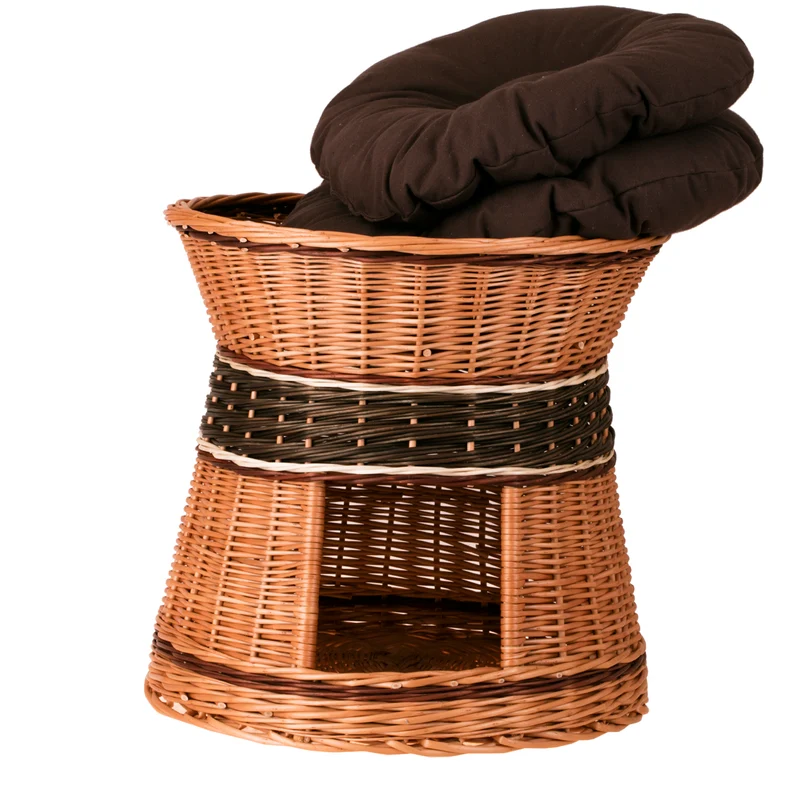 Eralis wicker house for cat and small dog with cushions, two-level TheWickerStories