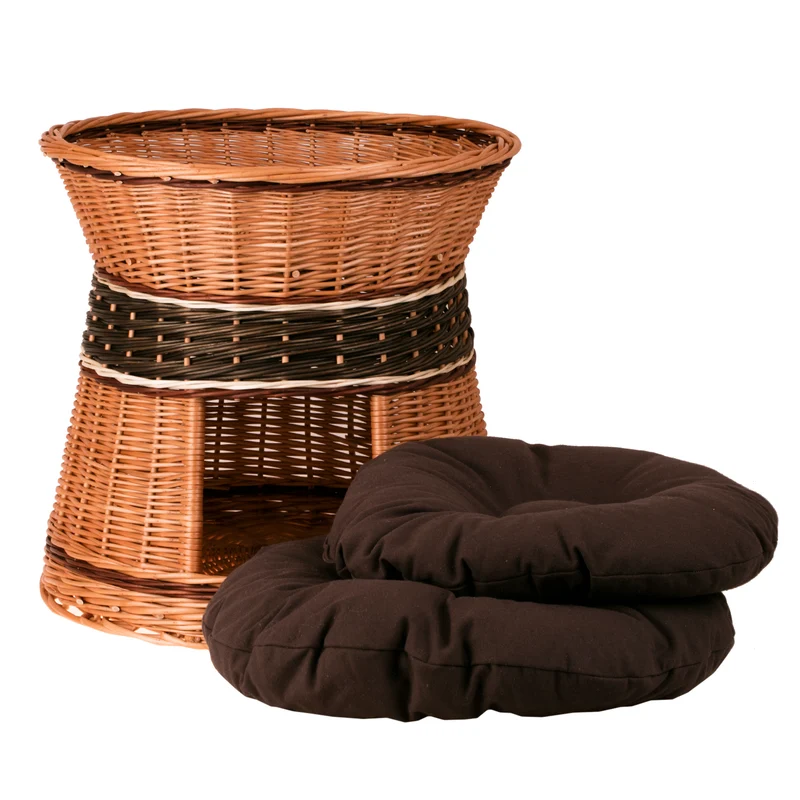 Eralis wicker house for cat and small dog with cushions, two-level TheWickerStories