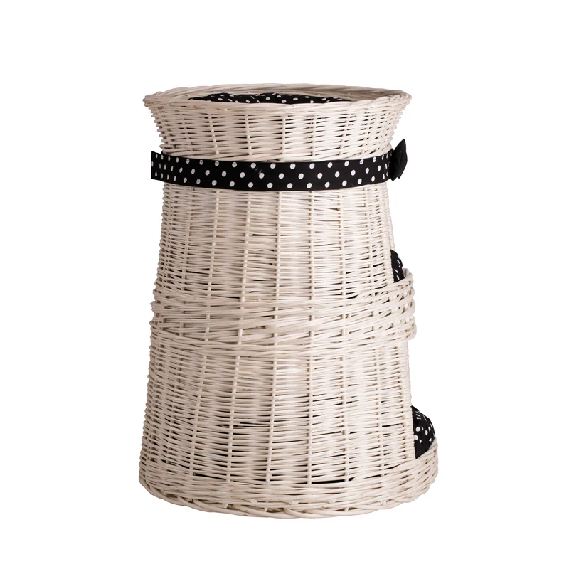 Elnoria three-level wicker cat house with black cushions TheWickerStories